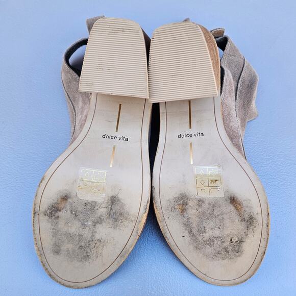 Open Toe Bootie Dolce Vita Phenix Size 8 Tan Suede Leather Heeled Ankle Boots - Picture 11 of 13